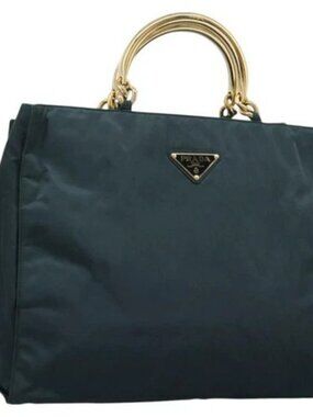 PRADA Hand Bag Nylon Khaki Auth nb125